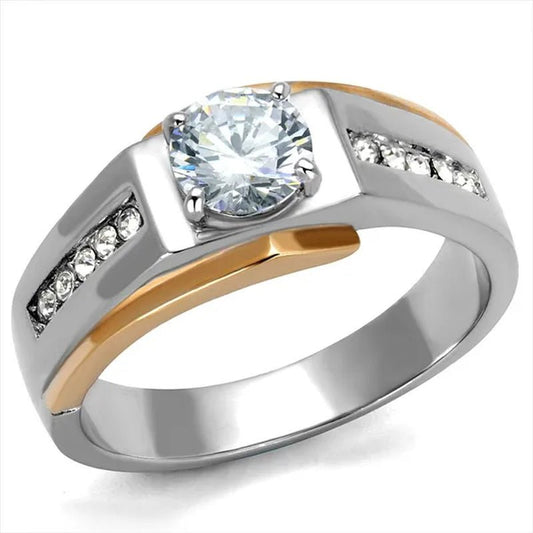 Men's 1.33 Ct Round Cut Simulated Diamond Two Toned Stainless Steel Ring Size 6 - 13 - WORLD TIME VISITS