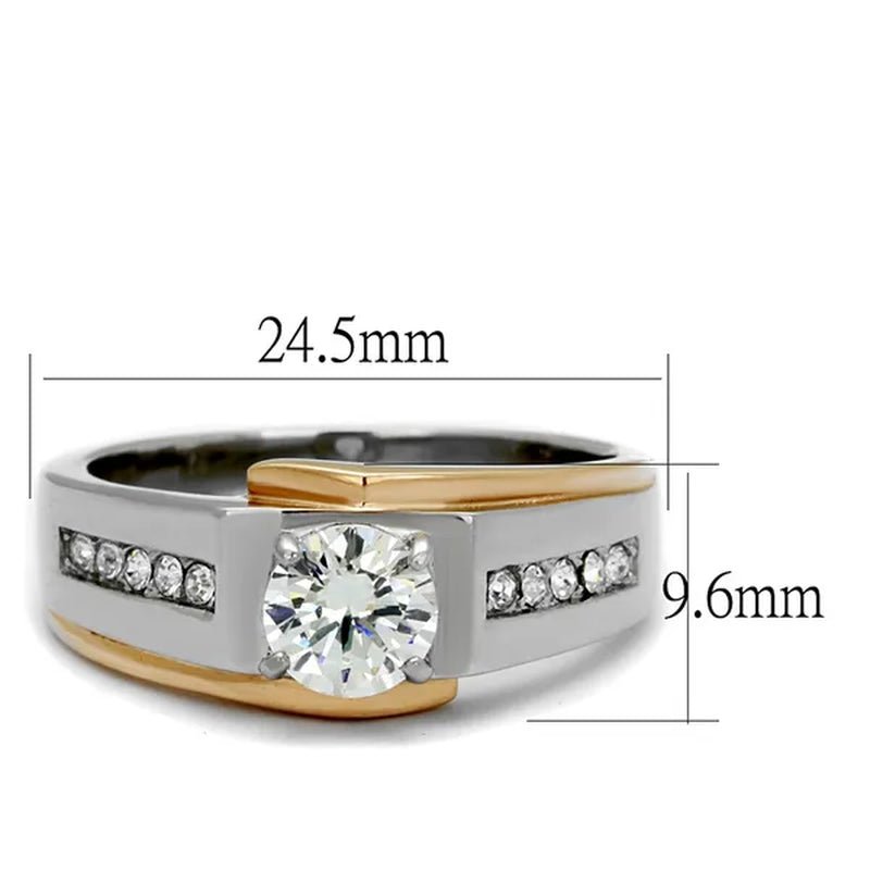 Men's 1.33 Ct Round Cut Simulated Diamond Two Toned Stainless Steel Ring Size 6 - 13 - WORLD TIME VISITS