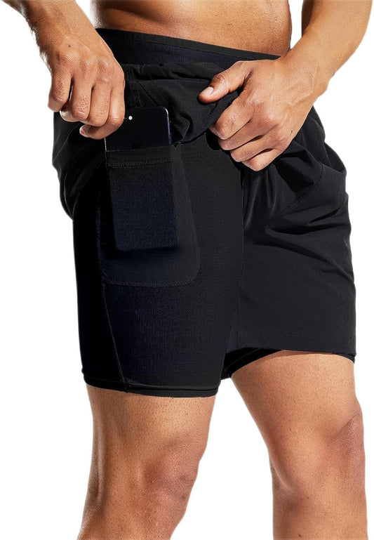 Men'S 2 in 1 Running Shorts with Liner 5" Quick Dry Gym Workout Athletic Shorts with Pockets, Lightweight, Breathable - WORLD TIME VISITS