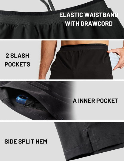 Men'S 2 in 1 Running Shorts with Liner 5" Quick Dry Gym Workout Athletic Shorts with Pockets, Lightweight, Breathable - WORLD TIME VISITS