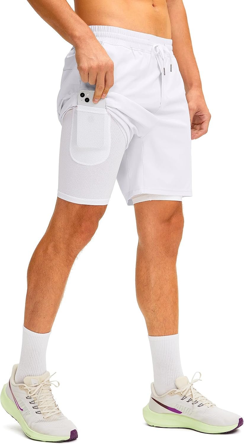 Men'S 2 in 1 Running Shorts with Liner 7 Inch Training Gym Athletic Workout Shorts for Men with Zipper Pockets - WORLD TIME VISITS