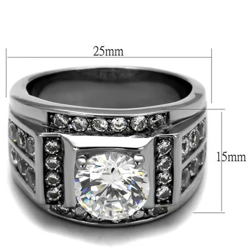 Men's 4.03 Ct Round Cut Simulated Diamond Silver Stainless Steel Ring Sizes 8 - 13 - WORLD TIME VISITS