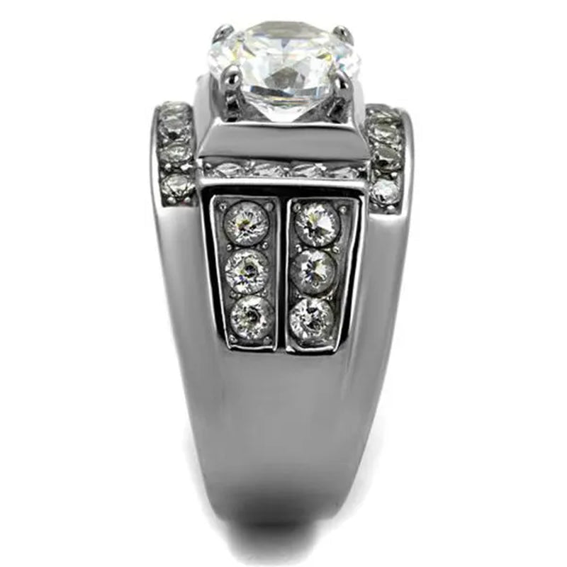 Men's 4.03 Ct Round Cut Simulated Diamond Silver Stainless Steel Ring Sizes 8-13