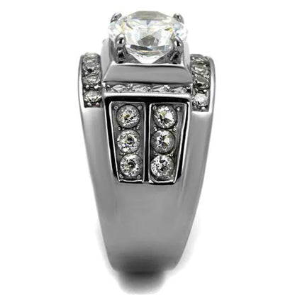 Men's 4.03 Ct Round Cut Simulated Diamond Silver Stainless Steel Ring Sizes 8-13
