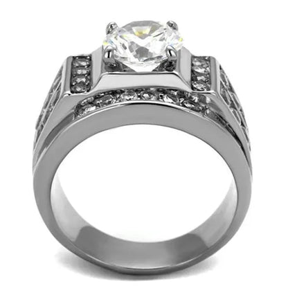 Men's 4.03 Ct Round Cut Simulated Diamond Silver Stainless Steel Ring Sizes 8-13