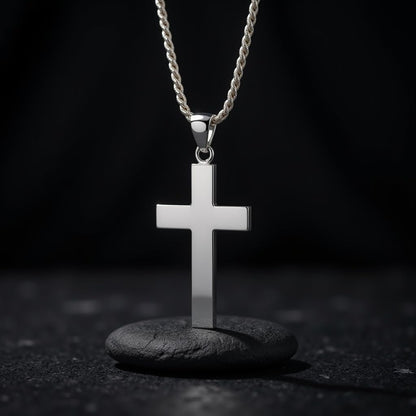 Men'S 925 Sterling Silver 40Mm Christian Cross Pendant Necklace 20In to 24In