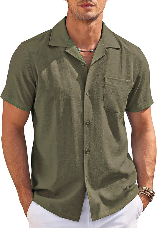 Men'S Casual Button down Shirts Short Sleeve Summer Cuban Vacation Beach Shirts - WORLD TIME VISITS