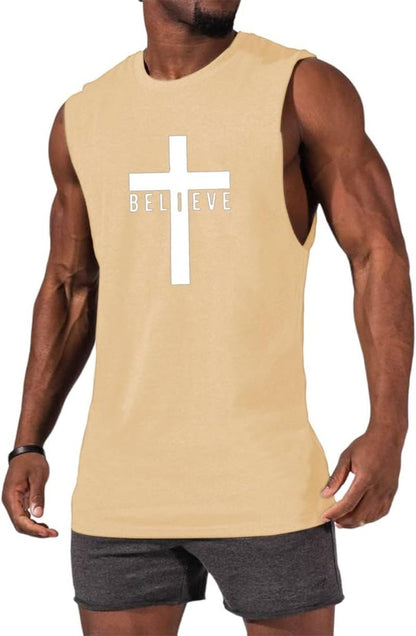 Men'S Cotton Graphic Tank Tops Jesus Cross Believe Printed Faith Christian Shirts