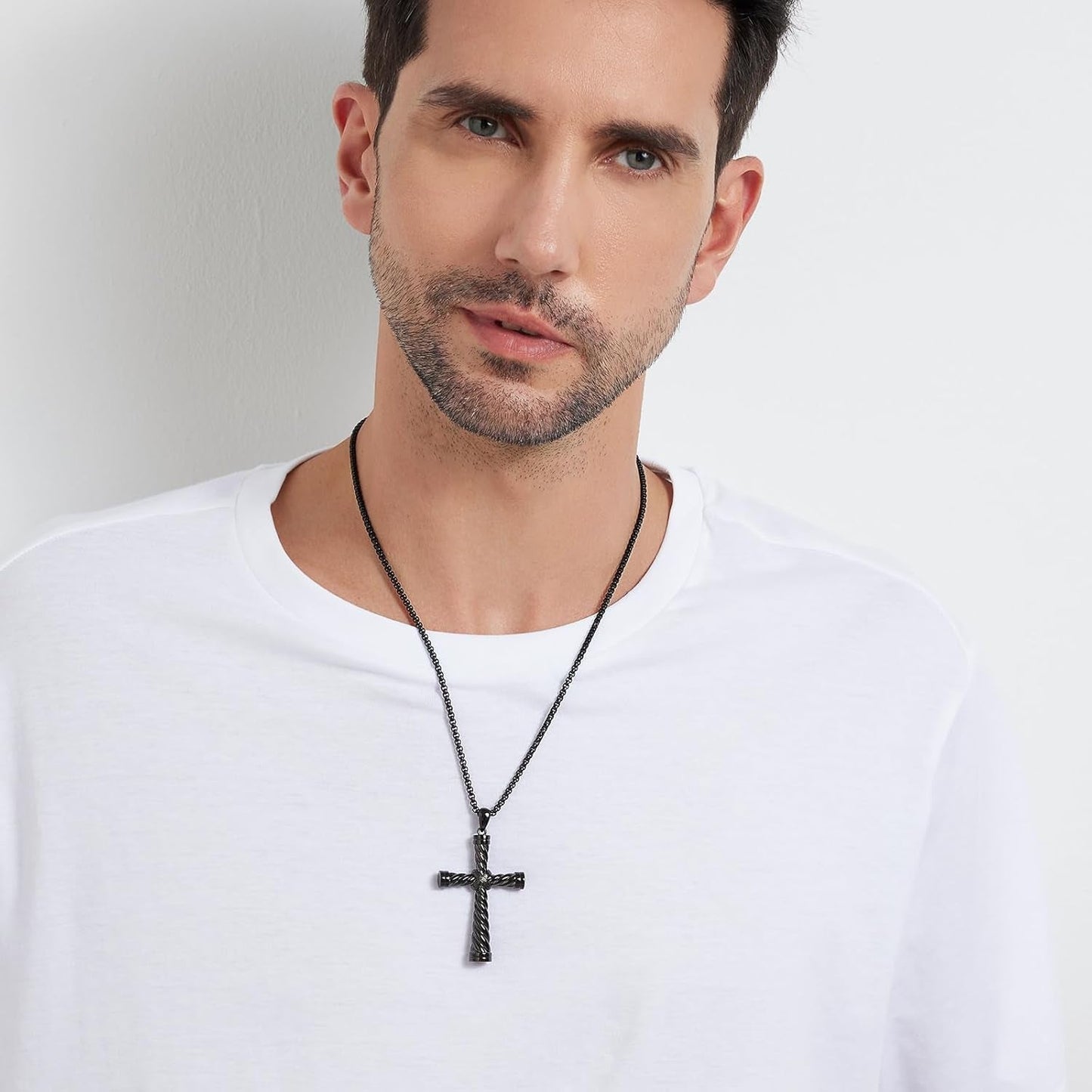Men'S Cross Necklace 316L Stainless Steel Large Heavy Cross Pendant for Men Polished Jewelry Rolo Chain with 22'' 24'' 26'' - WORLD TIME VISITS