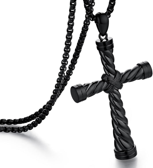 Men'S Cross Necklace 316L Stainless Steel Large Heavy Cross Pendant for Men Polished Jewelry Rolo Chain with 22'' 24'' 26'' - WORLD TIME VISITS