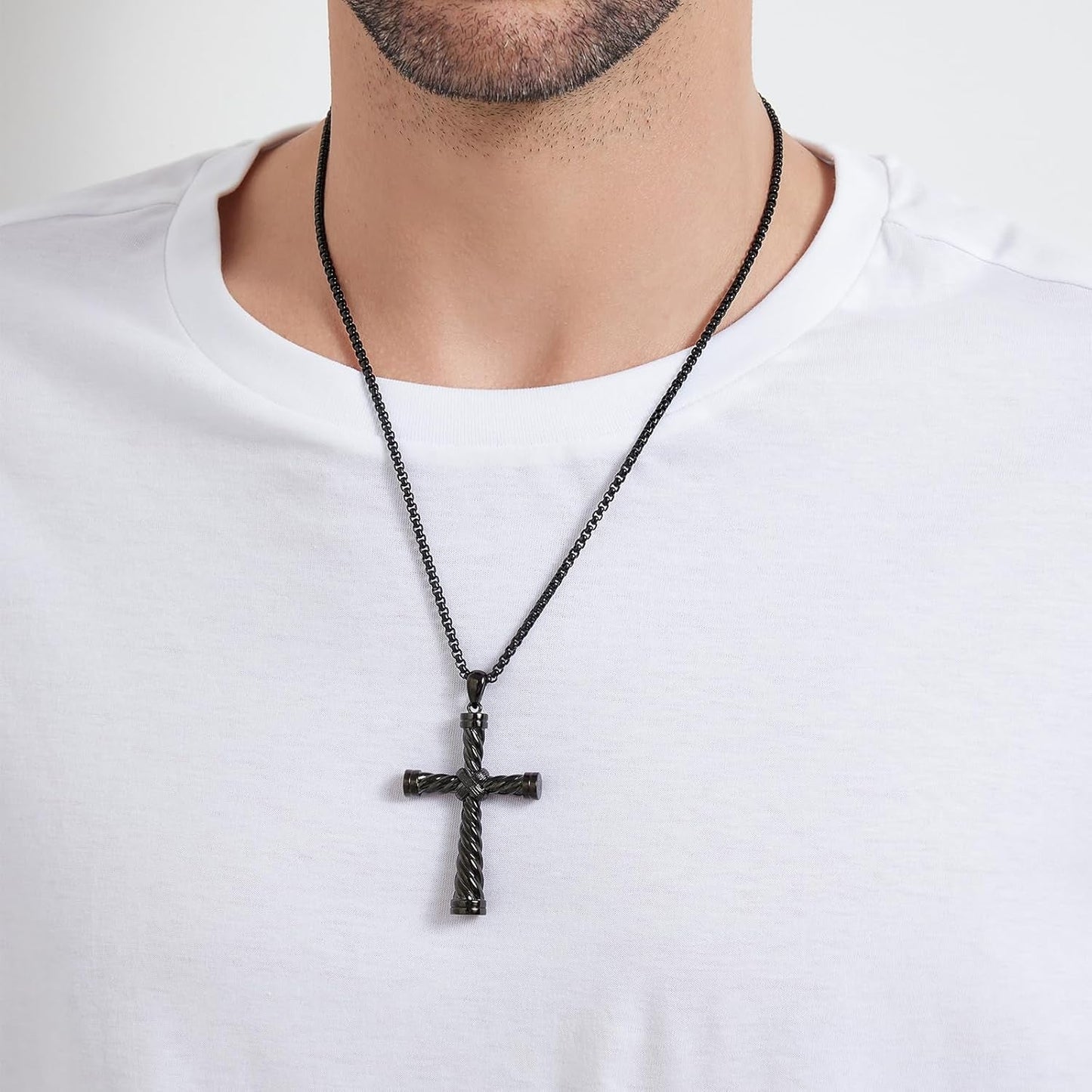 Men'S Cross Necklace 316L Stainless Steel Large Heavy Cross Pendant for Men Polished Jewelry Rolo Chain with 22'' 24'' 26''