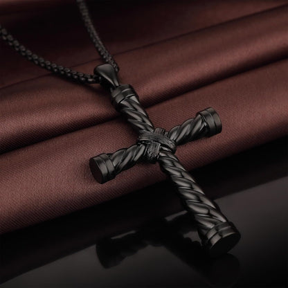 Men'S Cross Necklace 316L Stainless Steel Large Heavy Cross Pendant for Men Polished Jewelry Rolo Chain with 22'' 24'' 26''