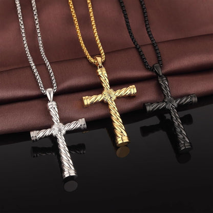 Men'S Cross Necklace 316L Stainless Steel Large Heavy Cross Pendant for Men Polished Jewelry Rolo Chain with 22'' 24'' 26''