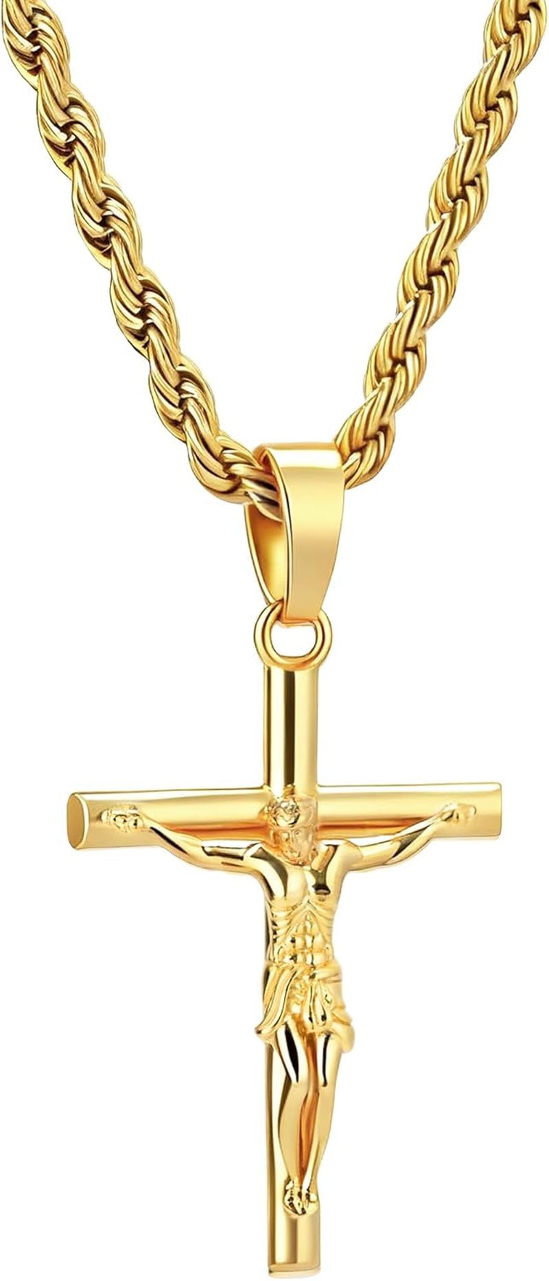 Mens Cross Necklace - Gold/Silver Chain, 18K Gold Plated Crucifix Pendant, Jewelry Gift for Him - WORLD TIME VISITS
