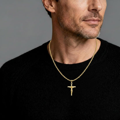 Mens Cross Necklace - Gold/Silver Chain, 18K Gold Plated Crucifix Pendant, Jewelry Gift for Him