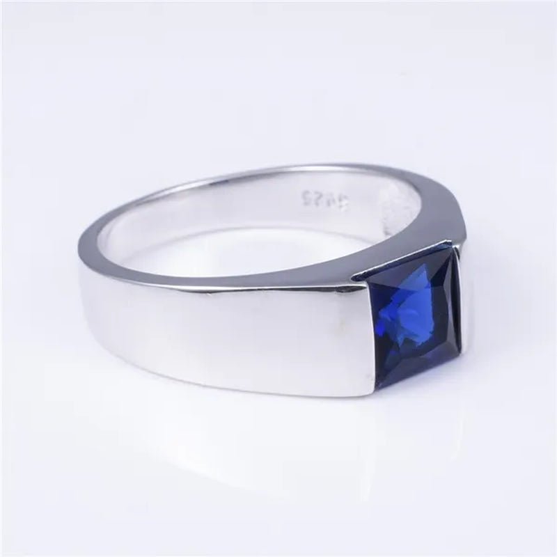 Men's Eternity 925 Sterling Silver Square natural Blue Sapphire Stone Solitaire Ring Size 8-13