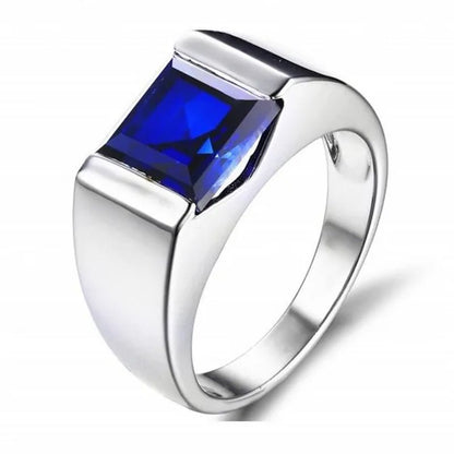Men's Eternity 925 Sterling Silver Square natural Blue Sapphire Stone Solitaire Ring Size 8-13