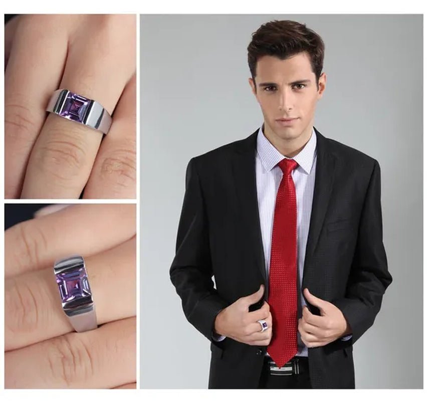 Men's Eternity 925 Sterling Silver Square natural Blue Sapphire Stone Solitaire Ring Size 8-13