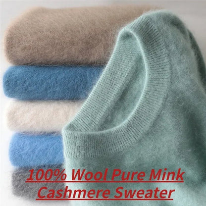 Men'S Fashion 100% Wool Pure Mink Cashmere Sweater Men 2020 Autumn Winter Clothes Super Warm Pullover Jumper for Men Long Sleeve Robe Hombre Pull Homme Hiver Mens Sweater Maglione Uomo Suéter Masculino Suéter De Los Hombres plus Size S - XXXL - WORLD TIME VISITS