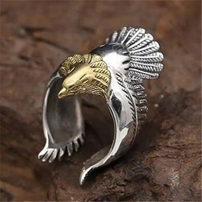 Men's fashion European and American retro silver - plated punk embossed totem ring eagle wing ring eagle jewelry noble gentleman style engagement wedding banquet accessories boyfriend birthday father's day gift jewelry ring of power - WORLD TIME VISITS