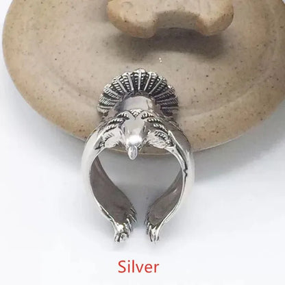 Men's fashion European and American retro silver-plated punk embossed totem ring eagle wing ring eagle jewelry noble gentleman style engagement wedding banquet accessories boyfriend birthday father's day gift jewelry ring of power
