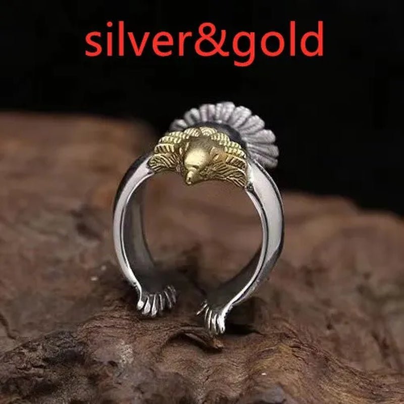 Men's fashion European and American retro silver - plated punk embossed totem ring eagle wing ring eagle jewelry noble gentleman style engagement wedding banquet accessories boyfriend birthday father's day gift jewelry ring of power - WORLD TIME VISITS