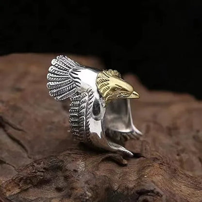 Men's fashion European and American retro silver-plated punk embossed totem ring eagle wing ring eagle jewelry noble gentleman style engagement wedding banquet accessories boyfriend birthday father's day gift jewelry ring of power