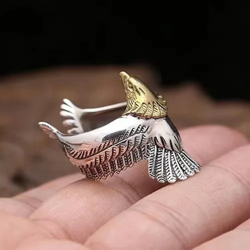 Men's fashion European and American retro silver-plated punk embossed totem ring eagle wing ring eagle jewelry noble gentleman style engagement wedding banquet accessories boyfriend birthday father's day gift jewelry ring of power