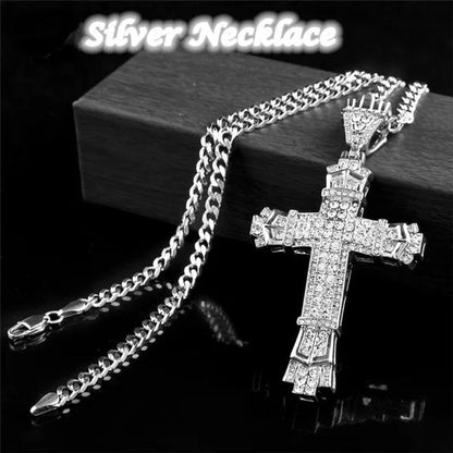 Men's Fashion Jewelry Gold / Silver DIAMOND Cross Pendant Necklace Chain Cross Necklace - WORLD TIME VISITS
