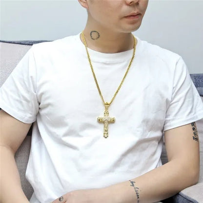 Men's Fashion Jewelry Gold / Silver DIAMOND Cross Pendant Necklace Chain Cross Necklace - WORLD TIME VISITS