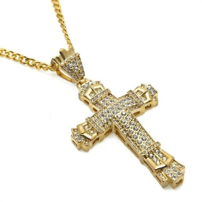 Men's Fashion Jewelry Gold / Silver DIAMOND Cross Pendant Necklace Chain Cross Necklace