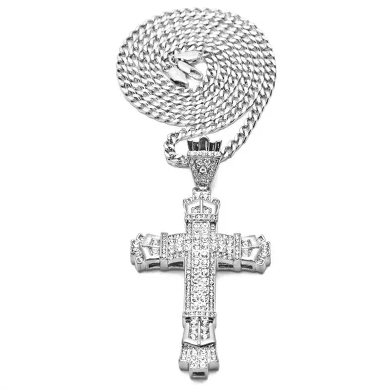 Men's Fashion Jewelry Gold / Silver DIAMOND Cross Pendant Necklace Chain Cross Necklace