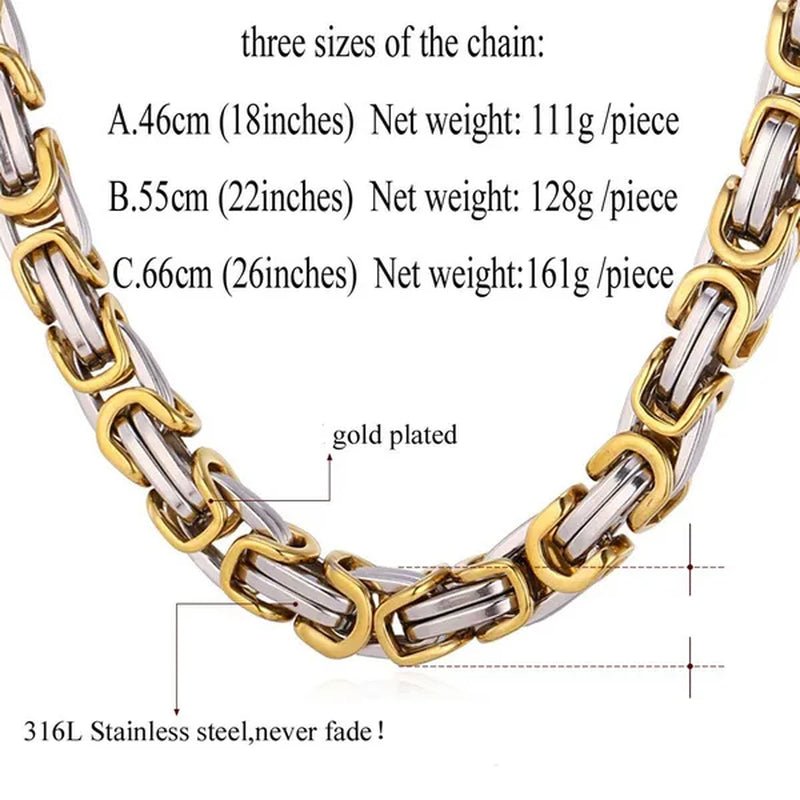 Men‘S Fashion Necklace Stainless Steel Silver Gold Box Byzantine Chain Necklace 18Inch - 26Inch - WORLD TIME VISITS