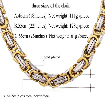 Men‘S Fashion Necklace Stainless Steel Silver Gold Box Byzantine Chain Necklace 18Inch - 26Inch - WORLD TIME VISITS