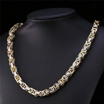 Men‘S Fashion Necklace Stainless Steel Silver Gold Box Byzantine Chain Necklace 18Inch - 26Inch - WORLD TIME VISITS