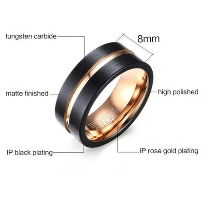 Mens Jewelry Black Rose Gold Elegant Brushed Tungsten Carbide Steel Classics Ring Wedding & Engagement Rings Band From Milkle Gift - WORLD TIME VISITS