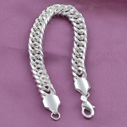 Mens Jewelry Set Thick Tight 925 Solid Sterling Silver Bracelet