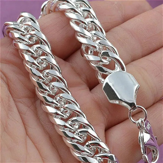 Mens Jewelry Set Thick Tight 925 Solid Sterling Silver Bracelet - WORLD TIME VISITS