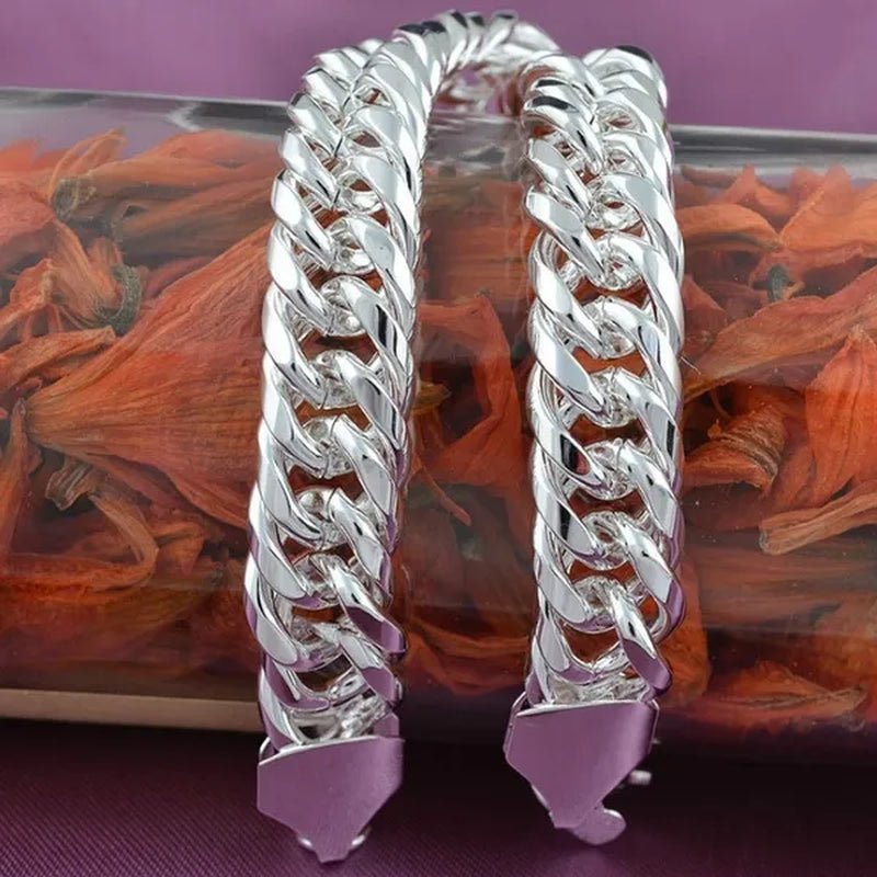 Mens Jewelry Set Thick Tight 925 Solid Sterling Silver Bracelet