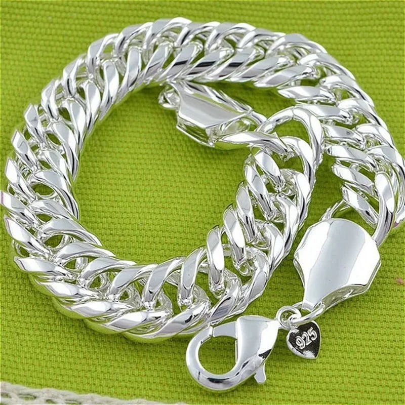 Mens Jewelry Set Thick Tight 925 Solid Sterling Silver Bracelet