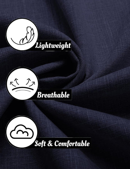 Mens Linen Shirt Short Sleeve Button down Shirts Casual Plaid Collar Summer Beach Shirts