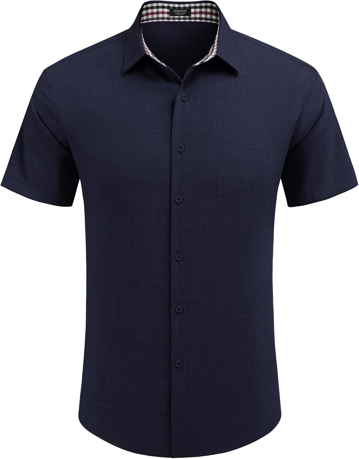 Mens Linen Shirt Short Sleeve Button down Shirts Casual Plaid Collar Summer Beach Shirts - WORLD TIME VISITS