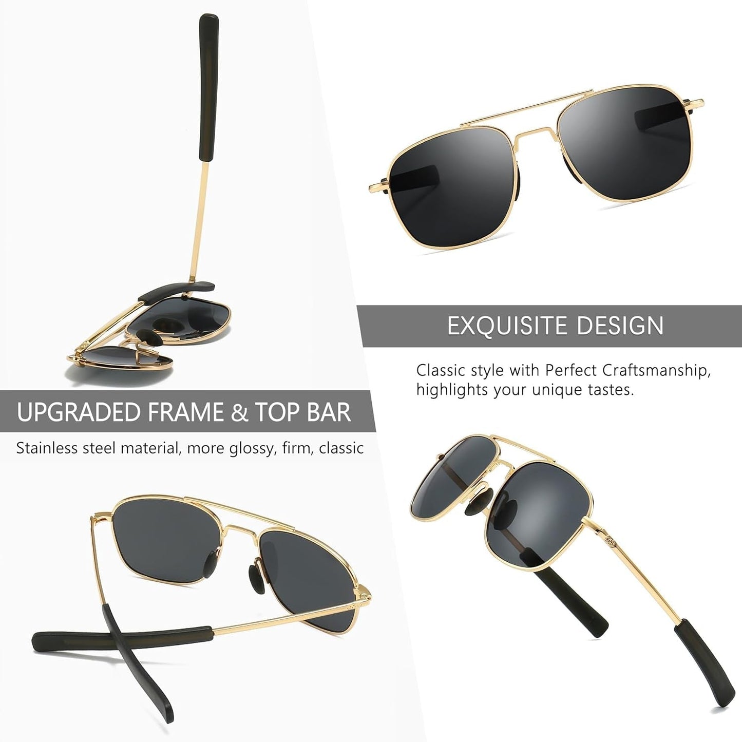 Men'S Military Style Polarized Pilot Aviator Sunglasses Bayonet Temples
