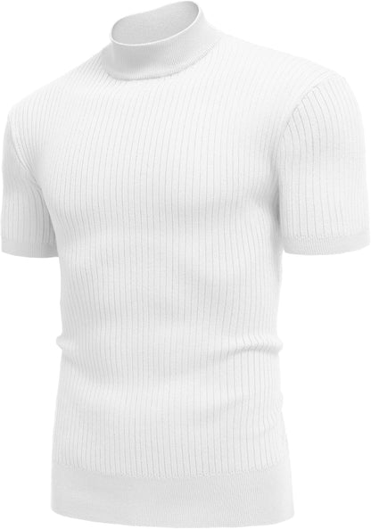Men'S Mock Turtleneck Sweater Short Sleeve Casual Basic Tops Ribbed Knit Pullover Solid Tee
