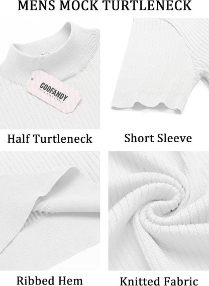 Men'S Mock Turtleneck Sweater Short Sleeve Casual Basic Tops Ribbed Knit Pullover Solid Tee