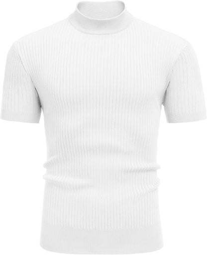 Men'S Mock Turtleneck Sweater Short Sleeve Casual Basic Tops Ribbed Knit Pullover Solid Tee