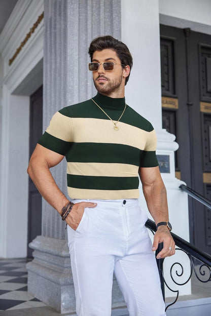 Mens Mock Turtleneck Sweater Short Sleeve Casual Dress Sweater Slim Fit Pullover Basic Knit Tee
