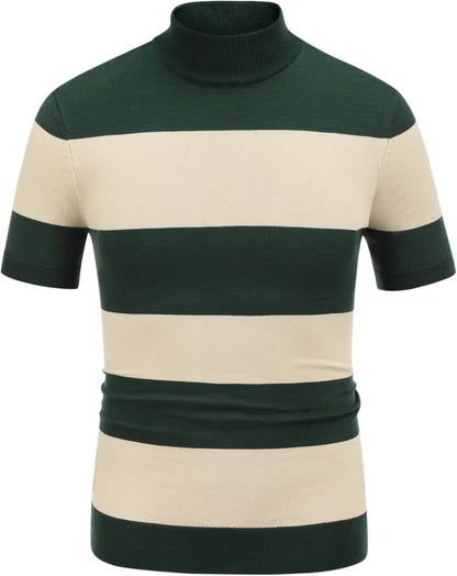 Mens Mock Turtleneck Sweater Short Sleeve Casual Dress Sweater Slim Fit Pullover Basic Knit Tee - WORLD TIME VISITS