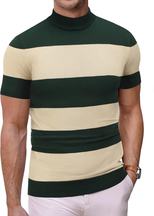 Mens Mock Turtleneck Sweater Short Sleeve Casual Dress Sweater Slim Fit Pullover Basic Knit Tee - WORLD TIME VISITS