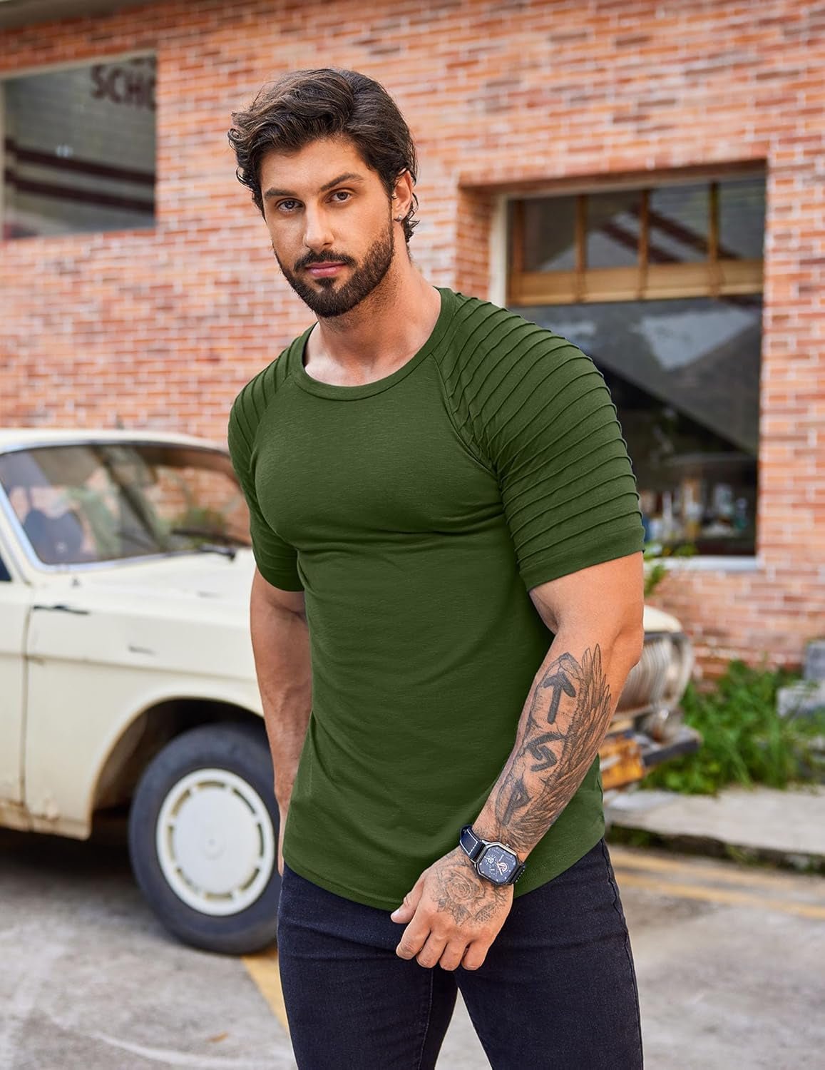Men'S Muscle T-Shirt Pleated Raglan Sleeve Bodybuilding Gym Tee Short Sleeve Fashion Workout Shirts Hipster Shirt - WORLD TIME VISITS